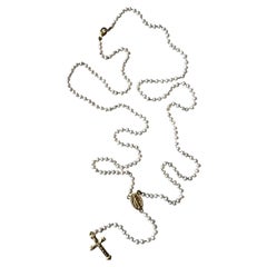 Rosario Perlenkette aus massivem Gold mit Perlen Kreuz der Jungfrau Maria