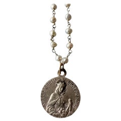 Collana Medaglia Rosario con perle bianche Vintage Saint Elizabeth