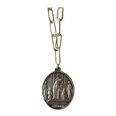 Silver Medal Chain Necklace Communion Religious Cross