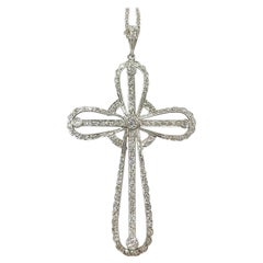 White Gold Diamond Double Cross Pendant Necklace