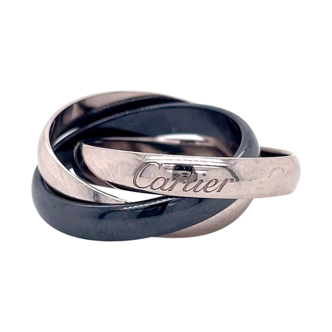 Cartier Trinity Ring Set in 18 Karat White Gold and Black Ceramic