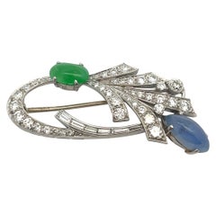Sapphire and Jade Brooch