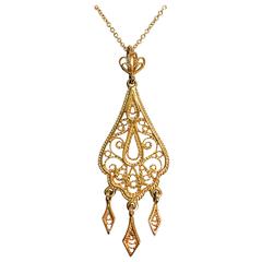 Filigree Rose Gold Pendant with Chain