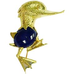 Lapis Lazuli Gold Lucky Duck Brooch