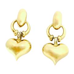 Puffy Hearts Italian Yellow Gold Dangle Earrings