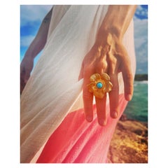 Jennifer Liang Anillo de Oro de 14 KT con Gema Camelia en Turquesa