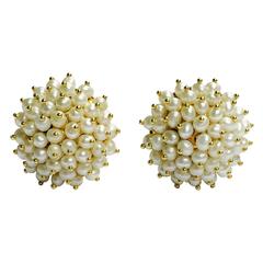 Le-Gi Domed Beaded Pearl Cluster Earrings