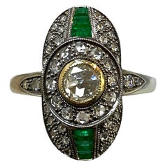 Art Deco 18K Gold Natural Emerald and Diamond Ring