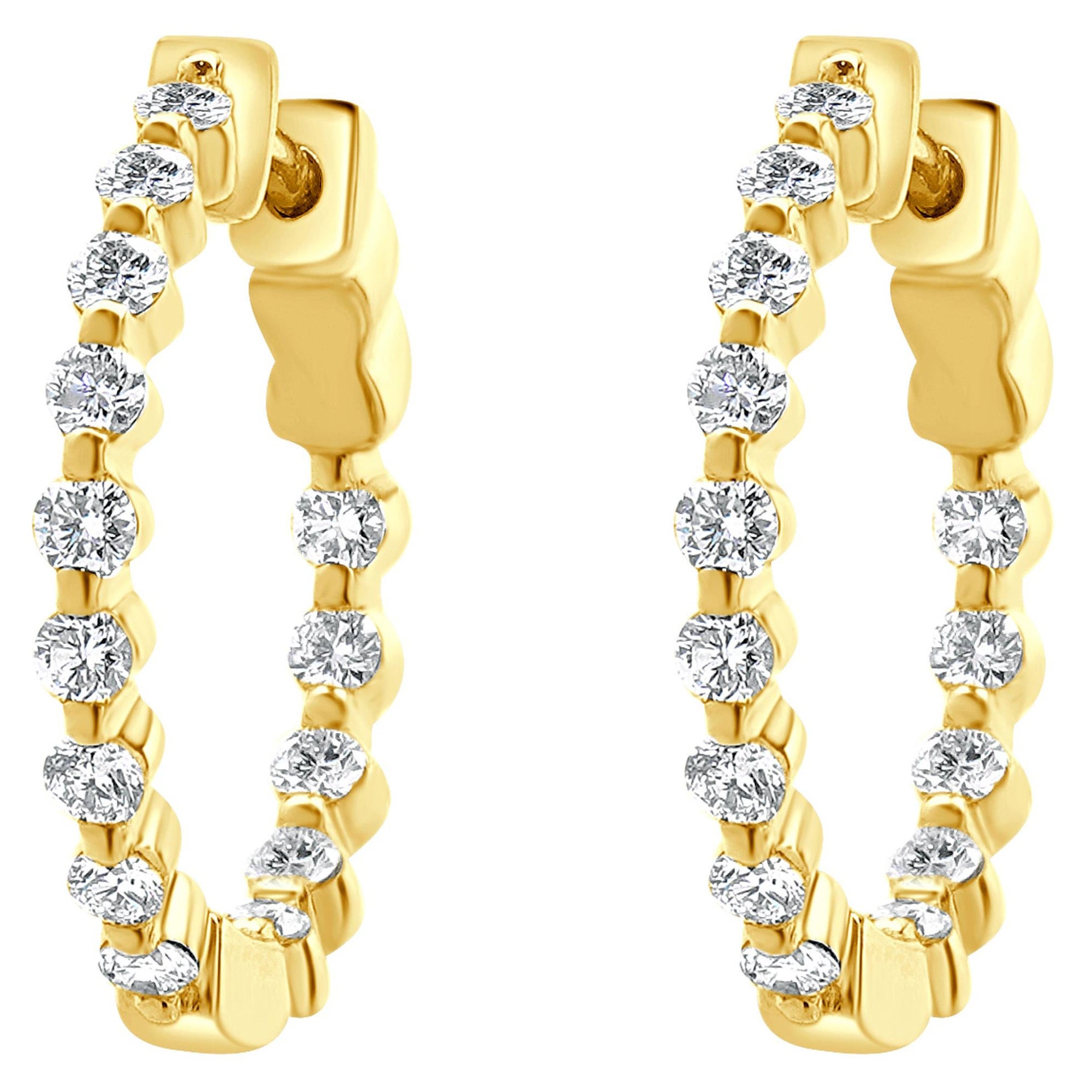 14 Karat Yellow Gold Diamond Inside Outside Hoop Earrings
