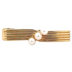 Mikimoto 3 Pearl Tie Clip 14k Yellow Gold