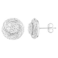 TJD 0,50 Karat runder Diamant 14 Karat Weißgold Spiral-Cluster-Ohrstecker