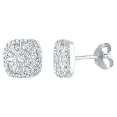 TJD 1/2 CT Ohrstecker in Kissenform, runder & Baguette-Diamant 14K Weißgold