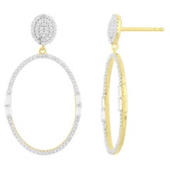 TJD Orecchini pendenti con diamanti tondi e baguette da 0,50 carati, forma ovale, 14K