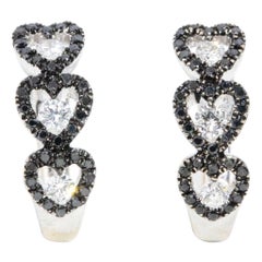 Contemporary Black & White Diamond Heart Huggies 18 Carat Gold