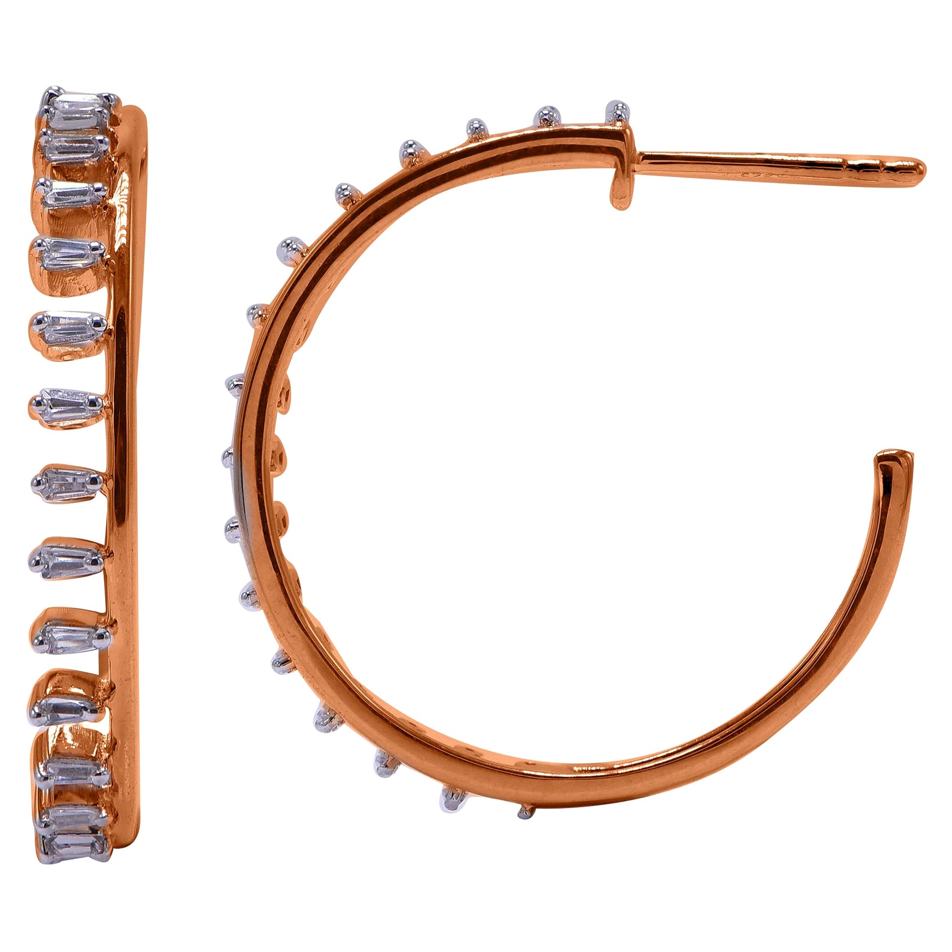 Orecchini firmati TJD con diamante baguette da 0,25 carati in oro rosa 14 carati