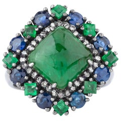 Bague cocktail diamant, émeraude et saphir de 6.2 carats