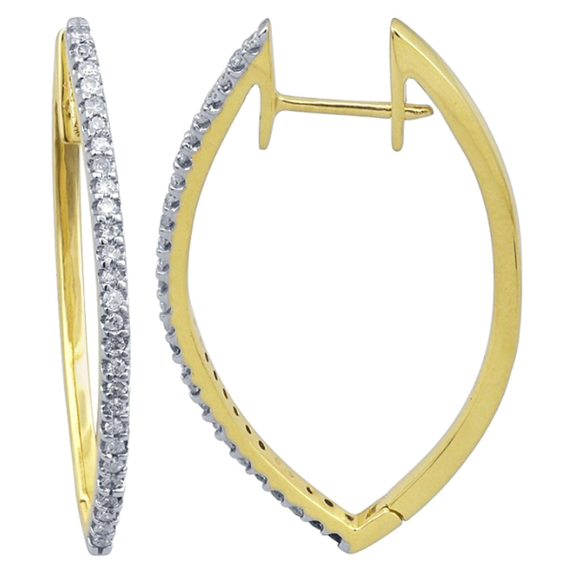 TJD 0.25 Carat Single Row Diamond 18 Karat Yellow Gold Hoop Huggie Earrings For Sale