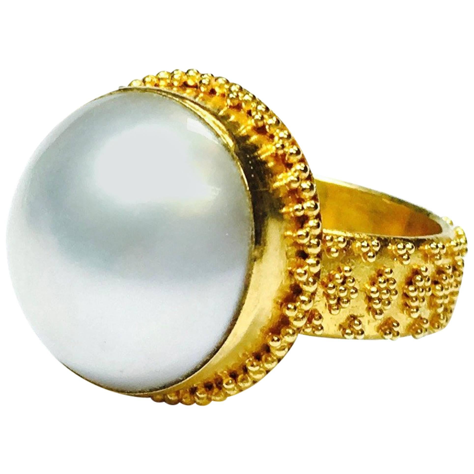 Mabe Pearl hand crafted beaded Gold Ring