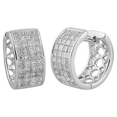 TJD Orecchini Huggie con diamante taglio principessa da 1,50 carati in oro bianco 14K