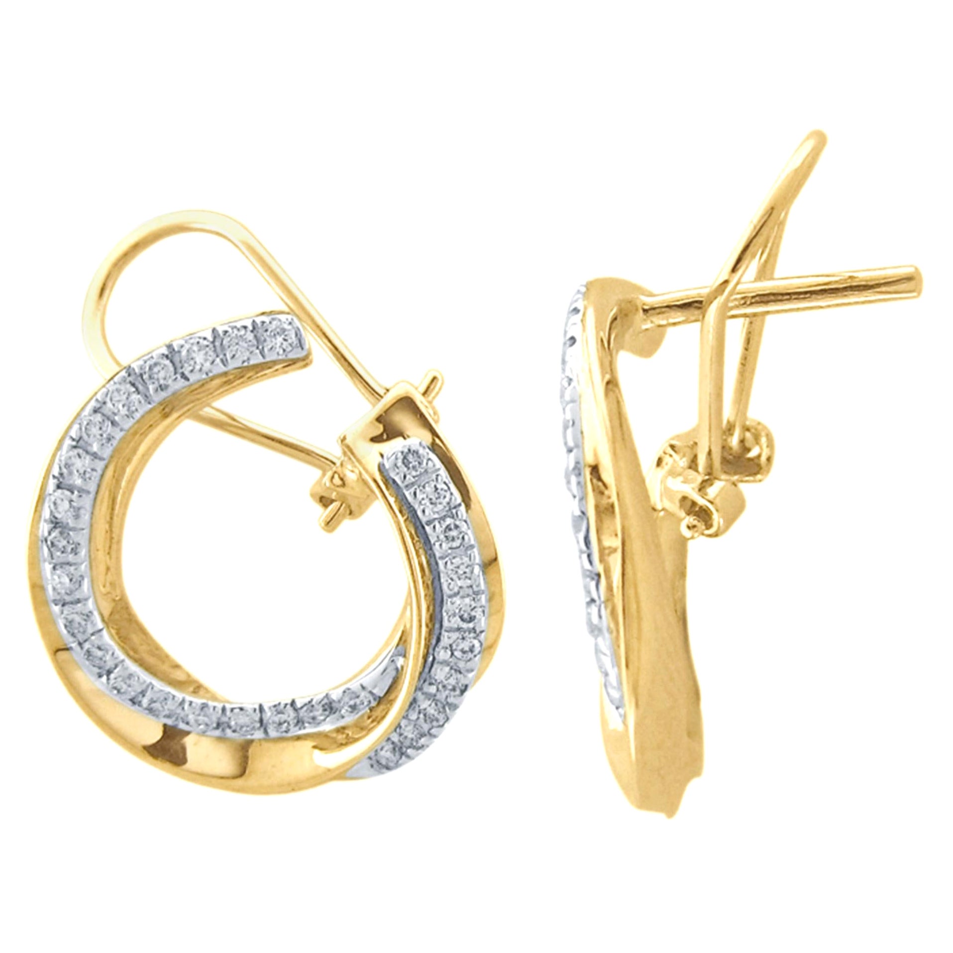 TJD Boucles d'oreilles Omega en or jaune 18 carats avec diamant rond de 0,44 carat