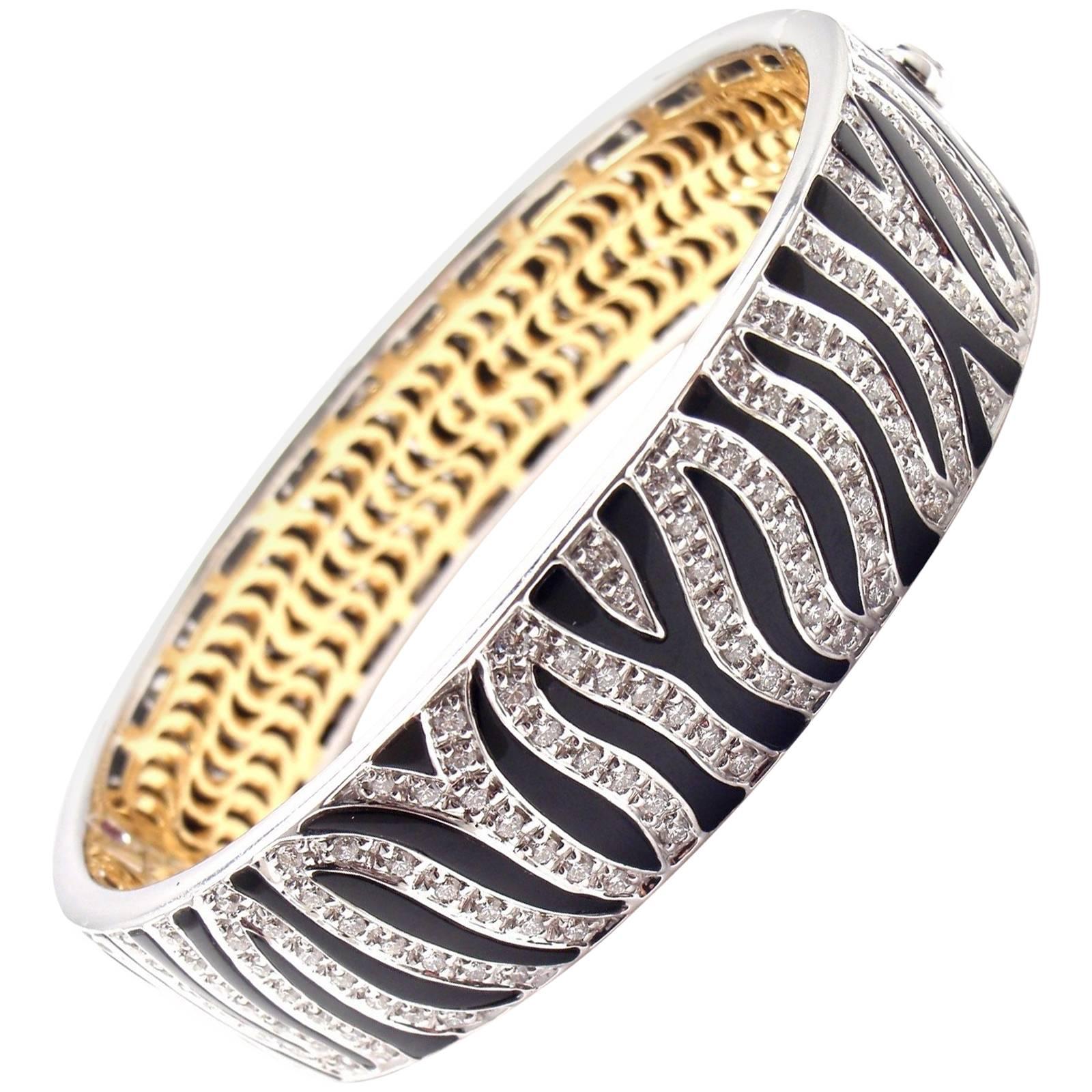 Roberto Coin Diamond Zebra Two Color Gold Bangle Bracelet