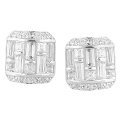 TJD Orecchini con diamante rotondo e baguette in oro bianco 14K a forma di cuscino da 1/2 carato