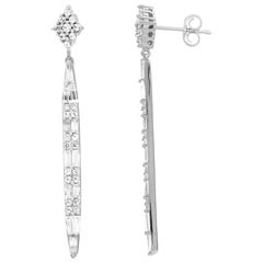 TJD Pendientes de gota lineal de oro blanco de 14 quilates con diamante redondo y baguette de 1,25 quilates