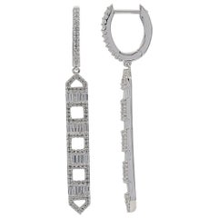 TJD 1 Carat Round & Baguette Diamond Bar - Orecchini a cerchio in oro bianco 14 Karati