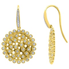 TJD 0,50 Karat Diamant 14 Karat Gelbgold Runde Cluster-Tropfen-Ohrringe