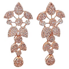 Certificado IGI - Pendientes de Gota de Diamante Rosa Fancy Redondo de 1,58 Quilates Oro Rosa de 14k