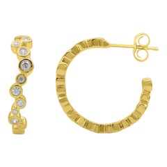 TJD 0.50 Carat Diamond 14 Karat Yellow Gold Bezel Set J-Hoop Earrings