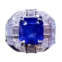 AIG Certified 6.00 Ct Natural Ceylon Sapphire. Diamonds 18k Gold Ring