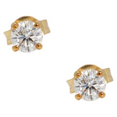 Classic 0.80ct Natural Diamond Earrings in 18K Yellow Gold with AIG