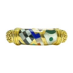Asch Grossbardt Multi Gemstone Inlay Vintage 18K Yellow Gold Bracelet