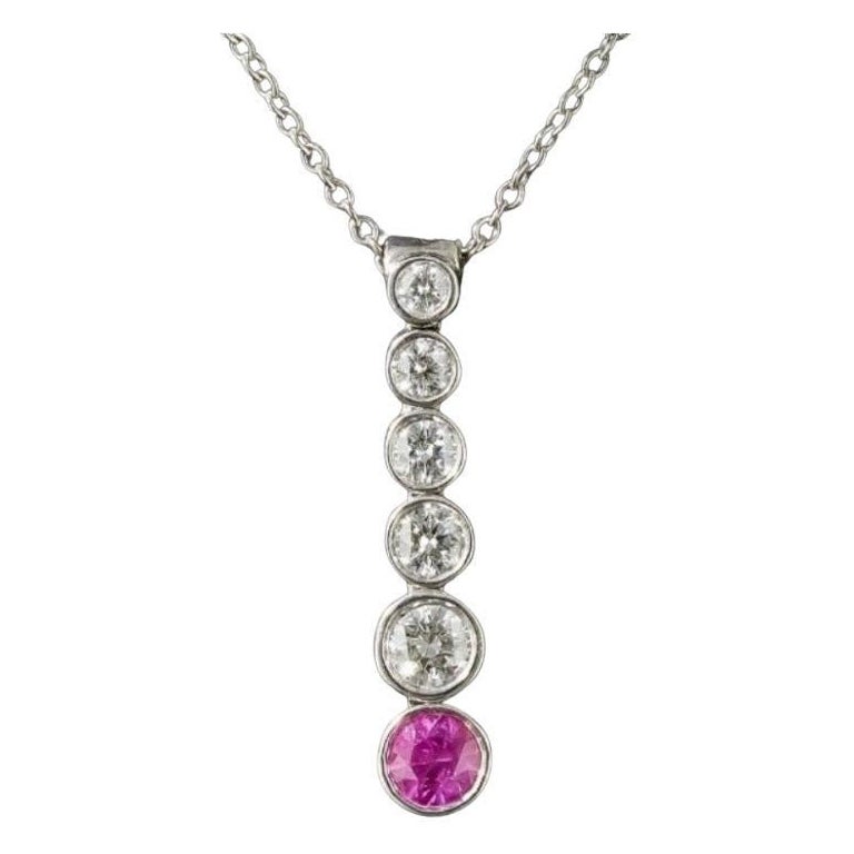TIFFANY & Co Jazz Platinum Diamond Pink Sapphire Graduated Drop Pendant Necklace