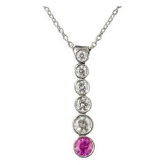 TIFFANY & Co Jazz Platinum Diamond Pink Sapphire Graduated Drop Pendant Necklace