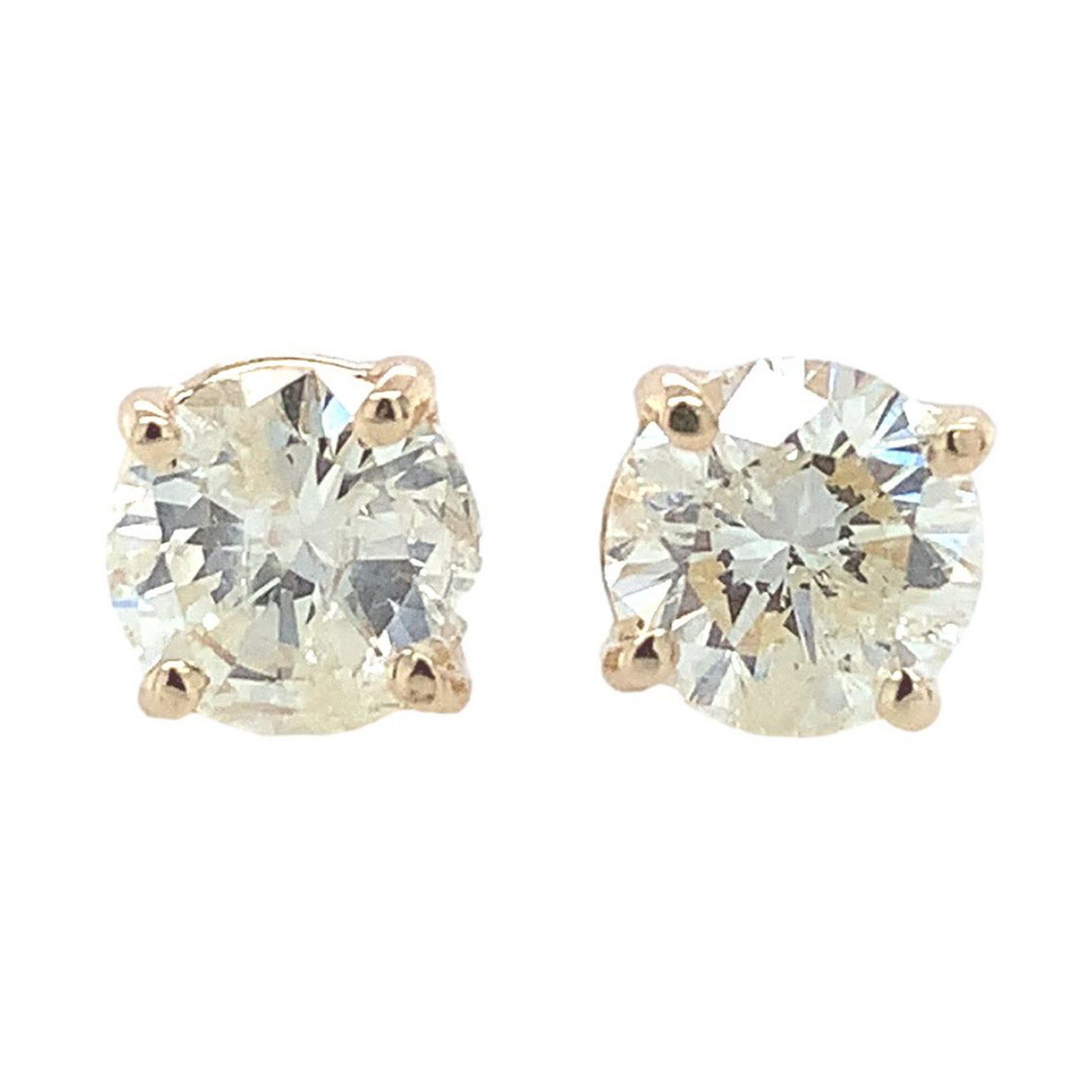 14K Yellow Gold Pair of Diamond Stud Earrings 1.5 carats total