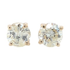14K Yellow Gold Pair of Diamond Stud Earrings 1.5 carats total