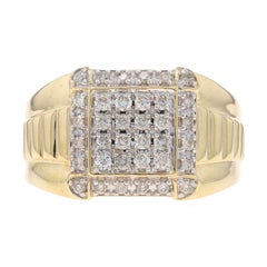 Yellow Gold Diamond Men's Ring - 10k Round Brilliant .50ctw Cluster Halo