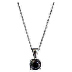 Elegant 10kt White Gold Black Diamond Solitaire Necklace - 1.50ctw, 18", New