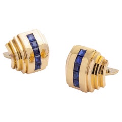 18 Karat Yellow Gold & Sapphire Art Deco Style Cufflinks
