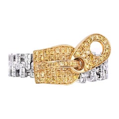 Vitolo 18 Karat Gold Zipper Ring with White and Yellow Diamonds