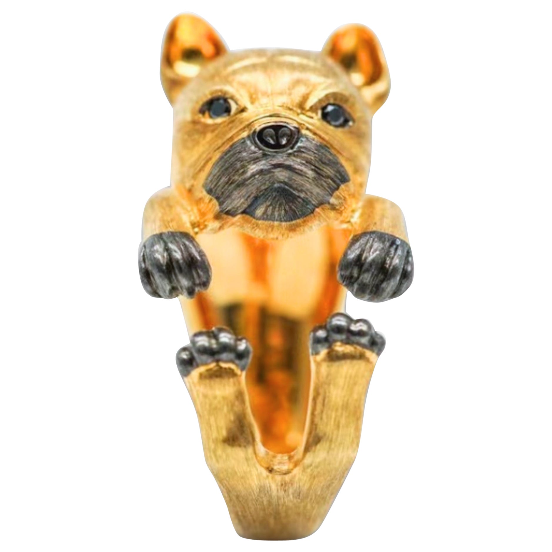 Anillo Perro Diamante Negro Oro Amarillo 18K