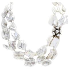 Luise Pearl Necklace with Pearl Ruby flower Clasp in Silver and Gold