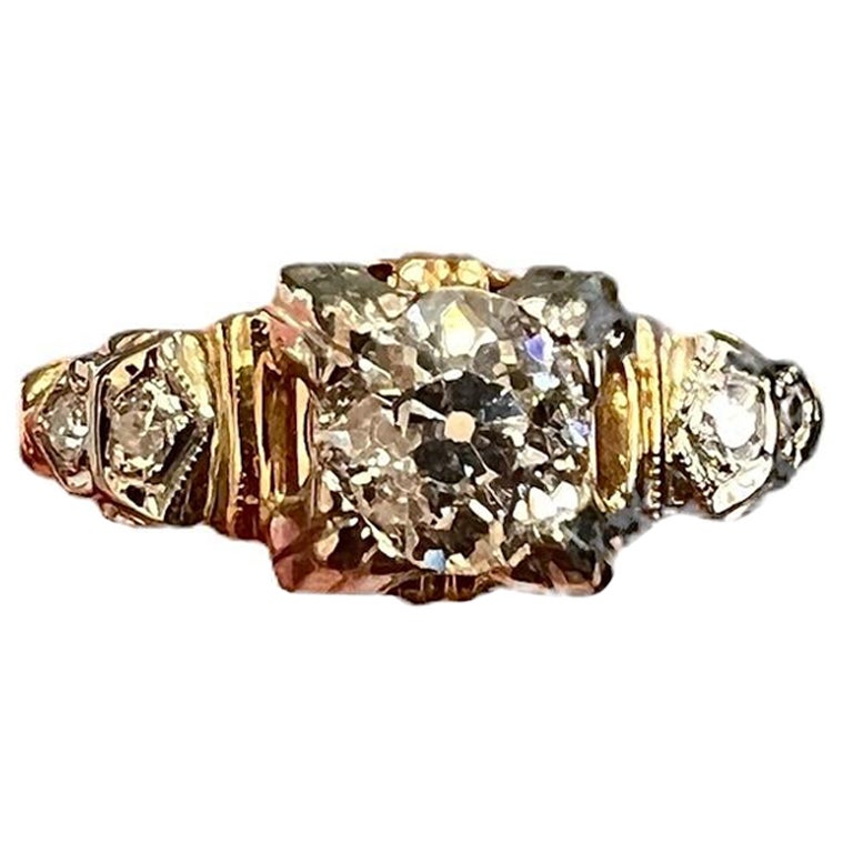 Bague de fiançailles vintage en or blanc jaune et diamant Circa Vintage 1940