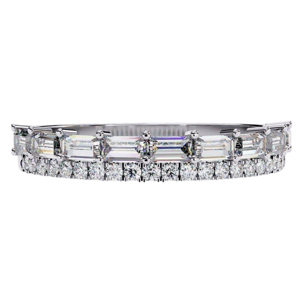2/3 Carat TW, 14k Gold Diamond Band, Round and Baguette Diamonds, Half Eternity For Sale