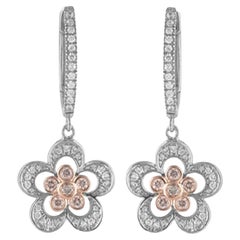 TJD 1/2Carat Nat. Orecchino a goccia floreale in oro bianco 18 carati con Pink Diamond e diamanti bianchi