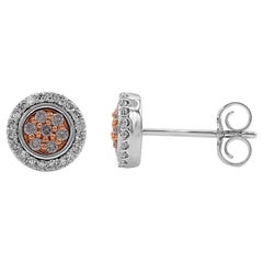 TJD 0.25 Ct Nat. Pink Rosé & White Diamond 18K 2-Tone Gold Round Stud Earrings