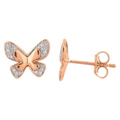 TJD 0,10 Carat Round Diamond 14 Karat Rose Gold Designer Orecchini a Farfalla
