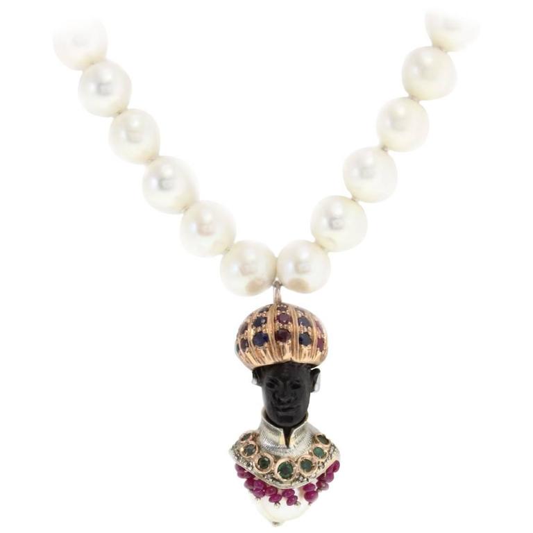 Moretti Beaded Necklace Rose Gold and Silver Pendant at 1stDibs